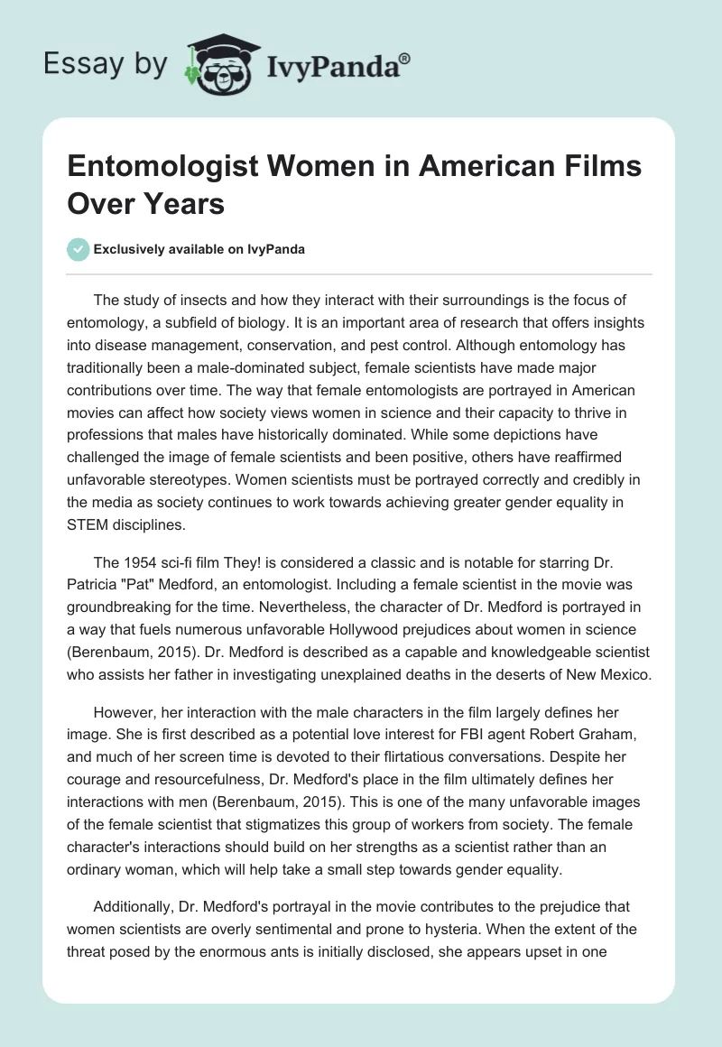 Entomologist Women in American Films Over Years. Page 1