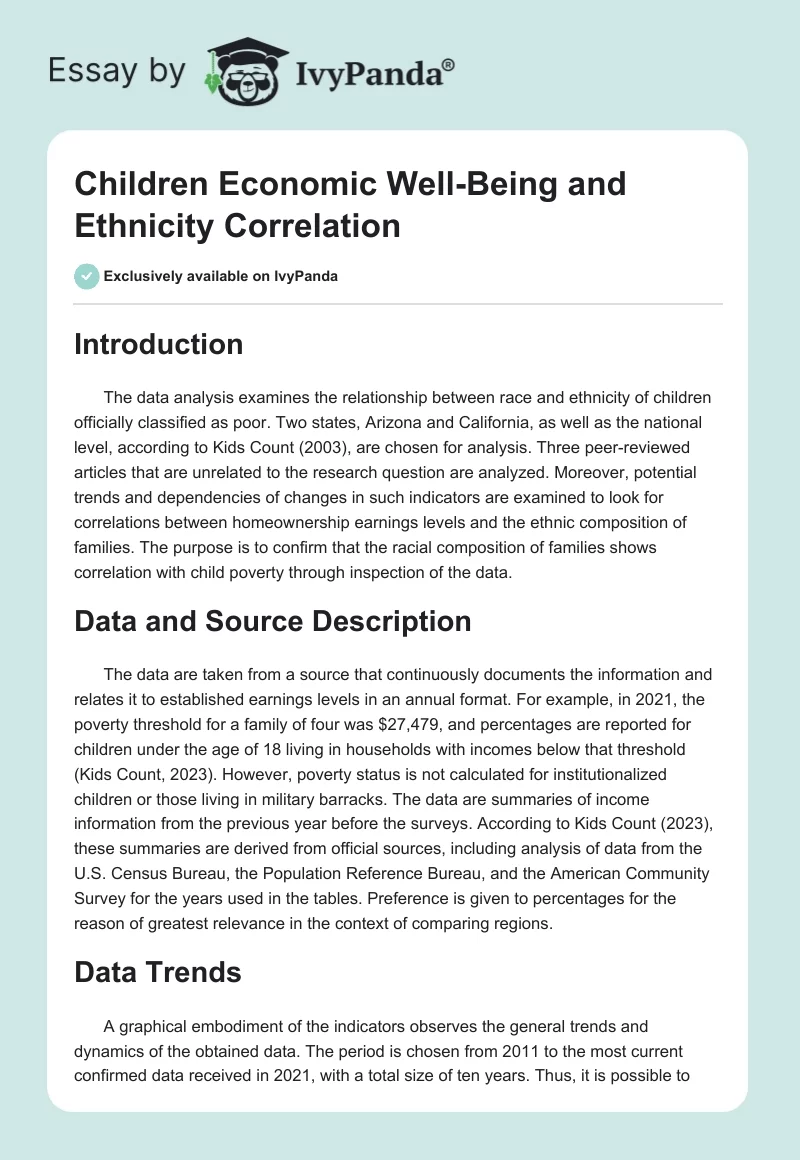 Children Economic Well-Being and Ethnicity Correlation. Page 1