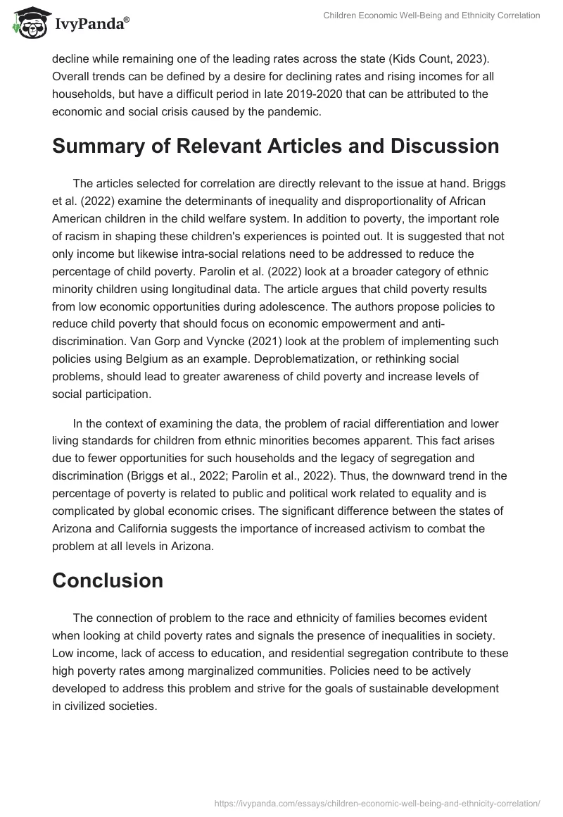 Children Economic Well-Being and Ethnicity Correlation. Page 5