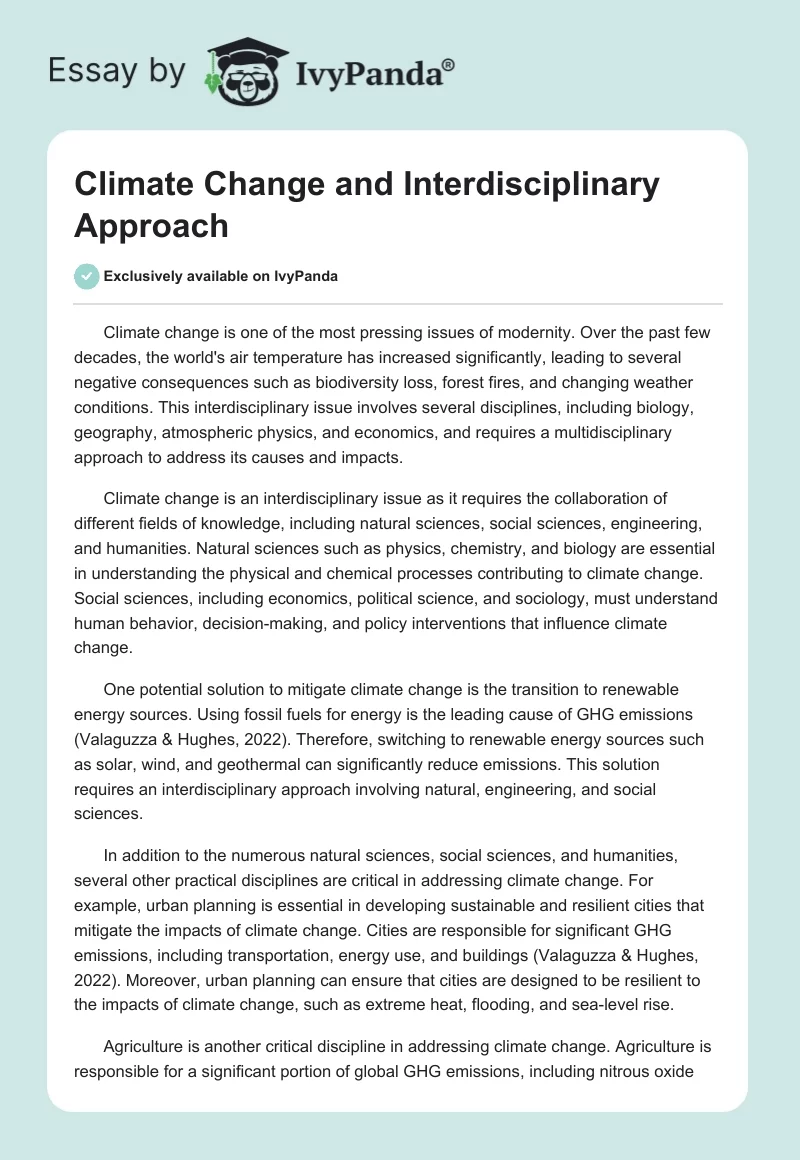 Climate Change and Interdisciplinary Approach. Page 1