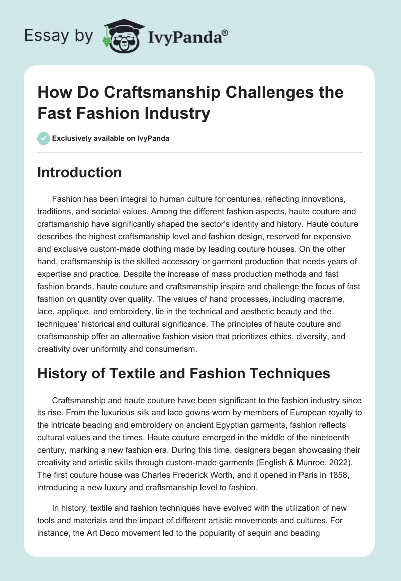 How Do Craftsmanship Challenges the Fast Fashion Industry. Page 1