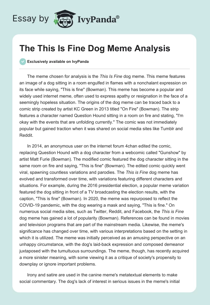 The "This Is Fine" Dog Meme Analysis. Page 1