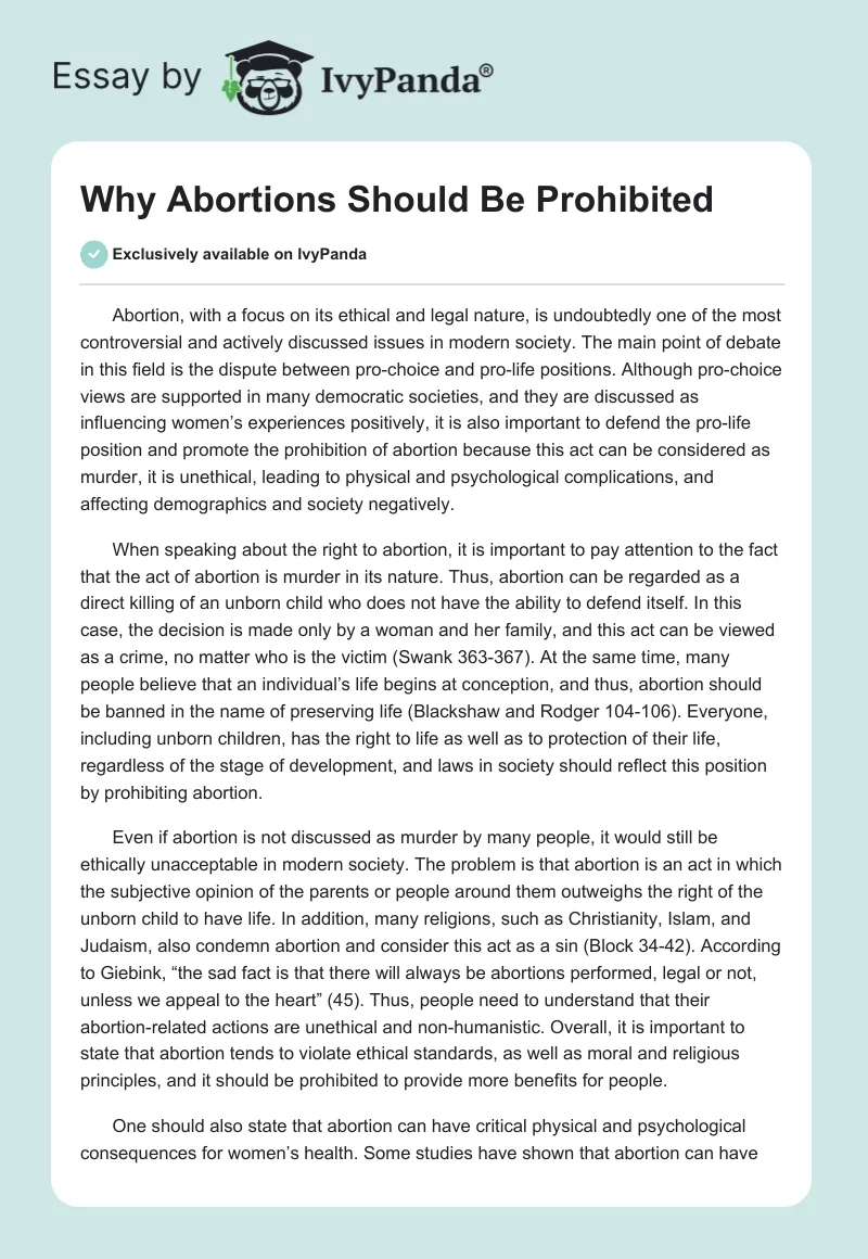 Why Abortions Should Be Prohibited. Page 1