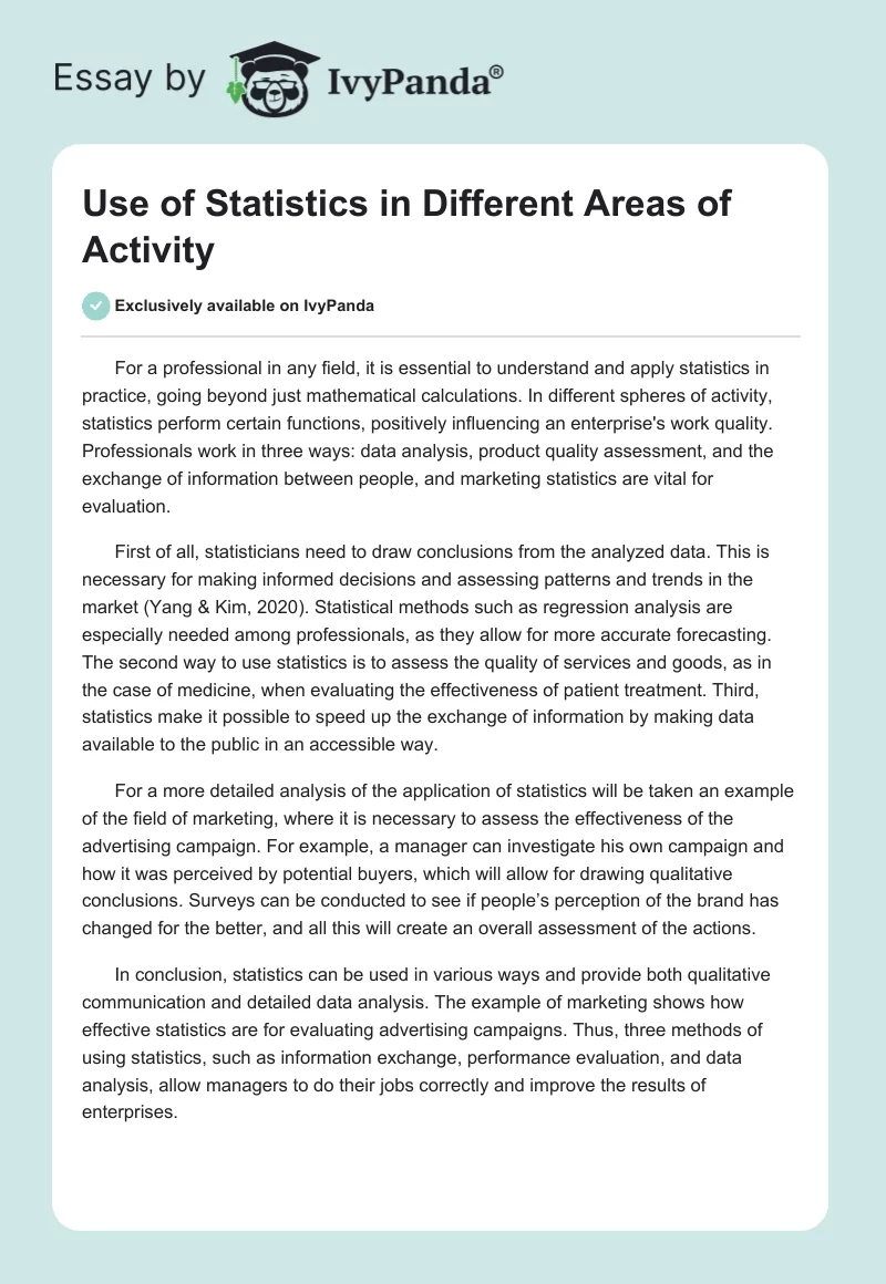 Use of Statistics in Different Areas of Activity. Page 1