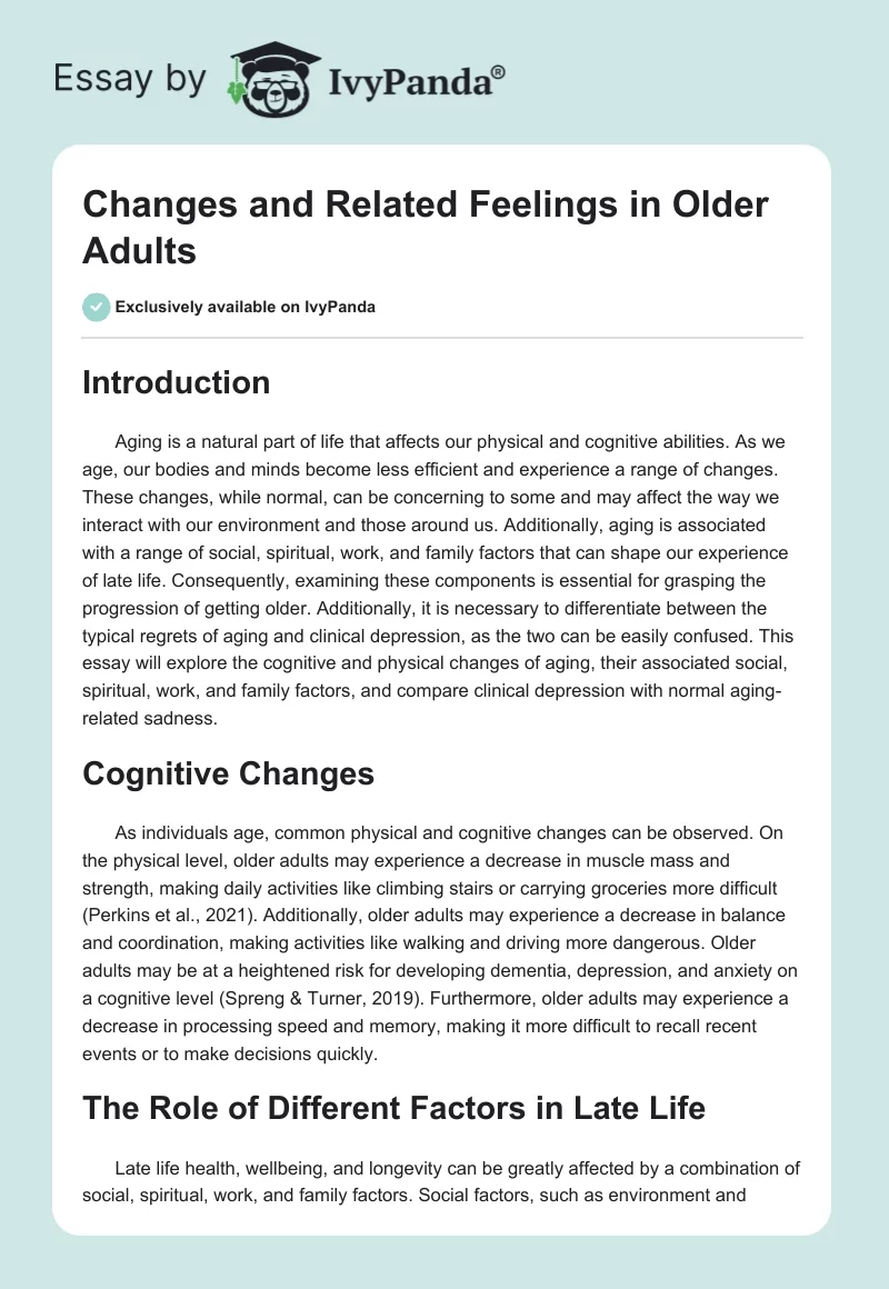 Changes and Related Feelings in Older Adults. Page 1