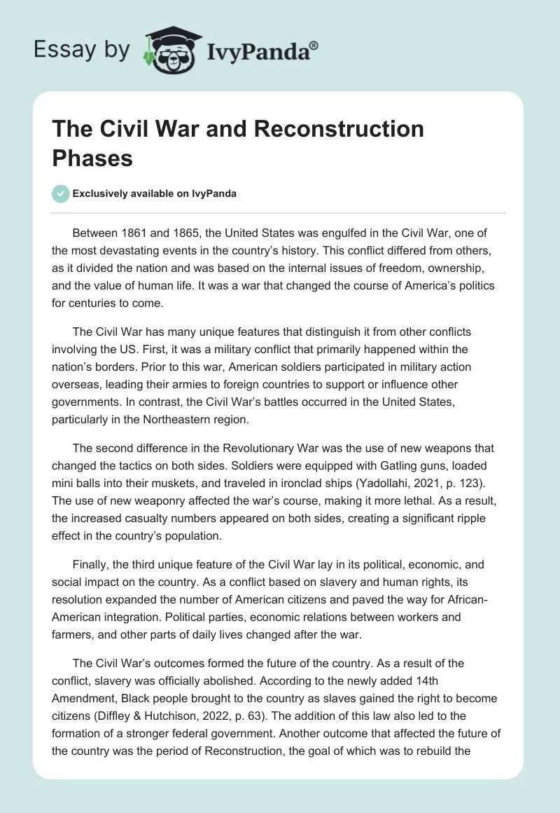 The Civil War and Reconstruction Phases. Page 1