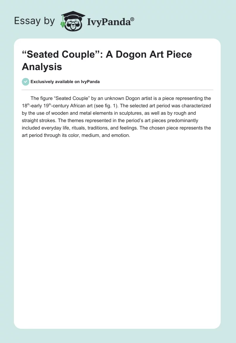 “Seated Couple”: A Dogon Art Piece Analysis. Page 1