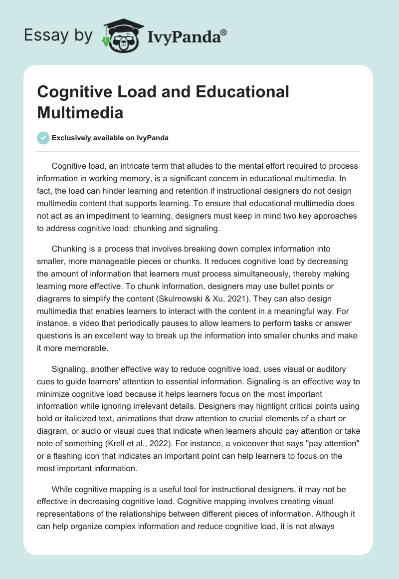 Cognitive Load and Educational Multimedia. Page 1