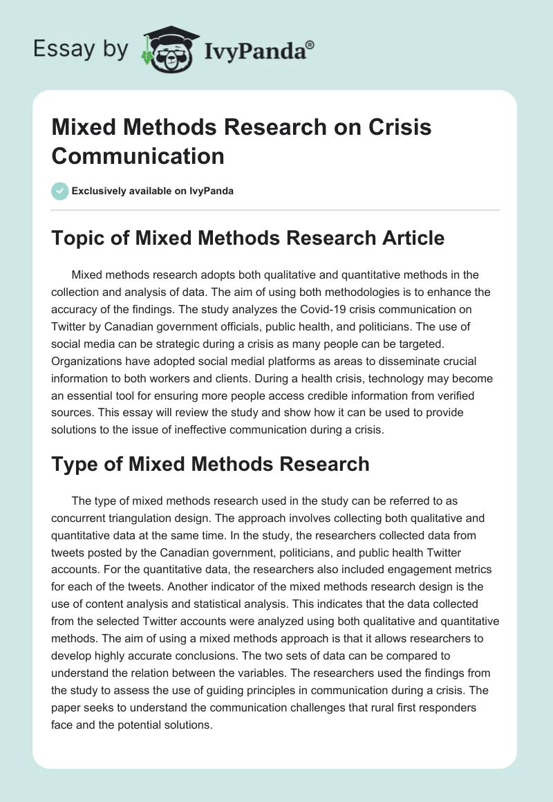 Mixed Methods Research on Crisis Communication. Page 1