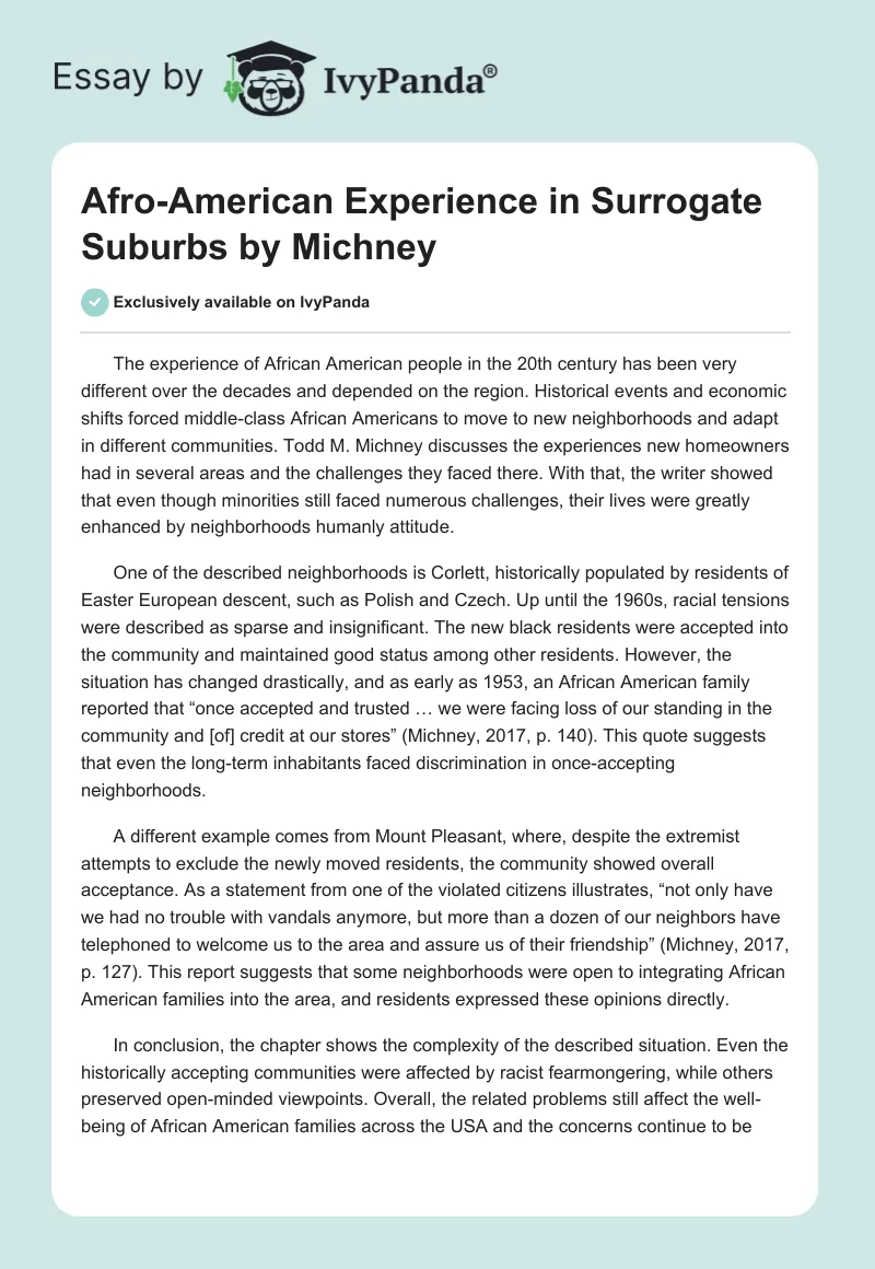 Afro-American Experience in Surrogate Suburbs by Michney. Page 1