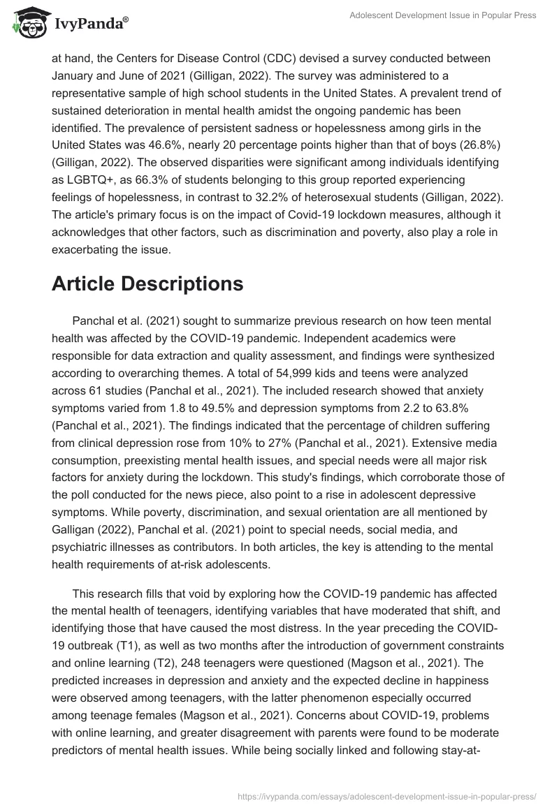 Adolescent Development Issue in Popular Press. Page 2