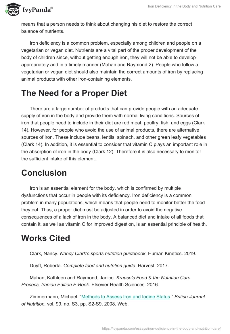 Iron Deficiency in the Body and Nutrition Care. Page 2