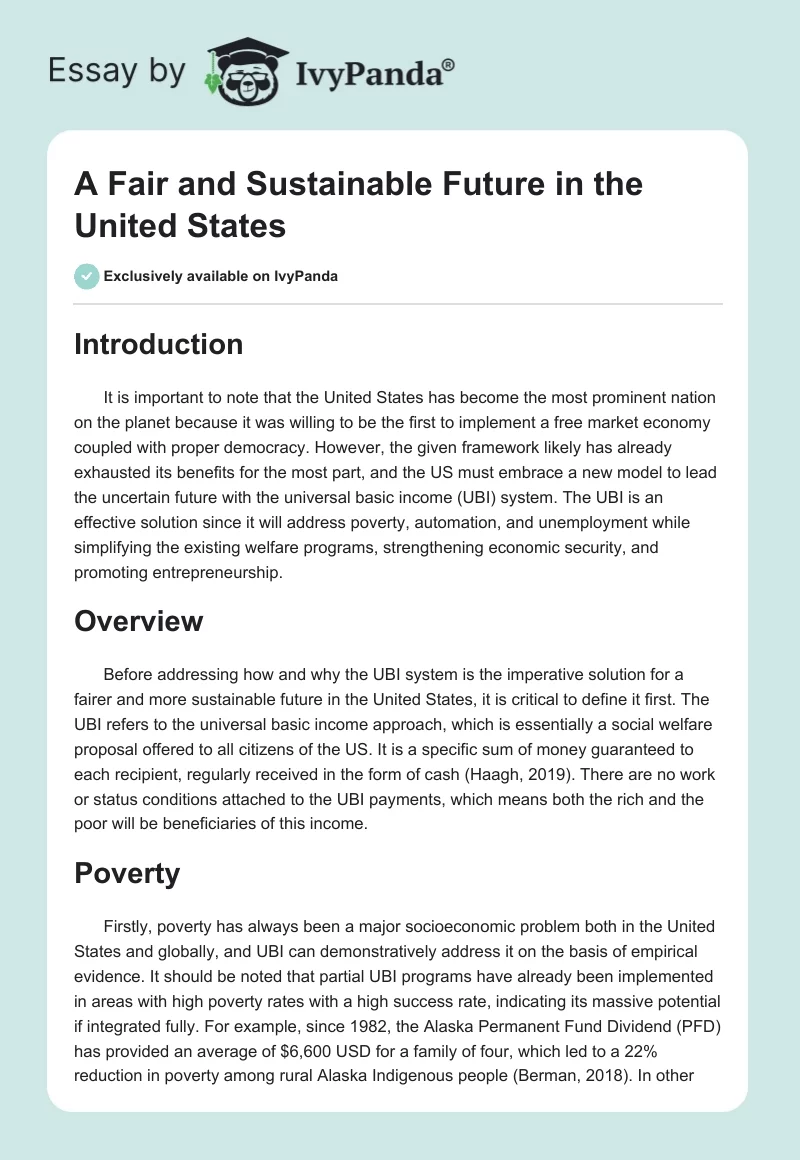 A Fair and Sustainable Future in the United States. Page 1