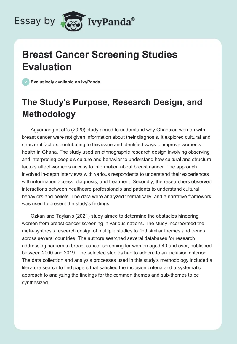 Breast Cancer Screening Studies Evaluation. Page 1