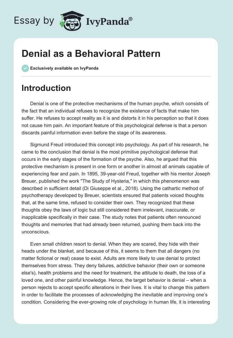 Denial as a Behavioral Pattern. Page 1