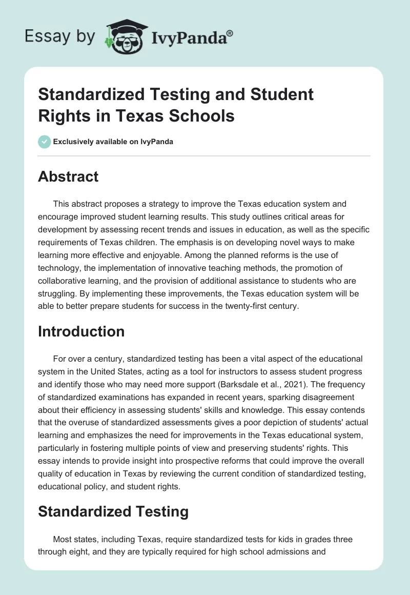 Standardized Testing and Student Rights in Texas Schools. Page 1