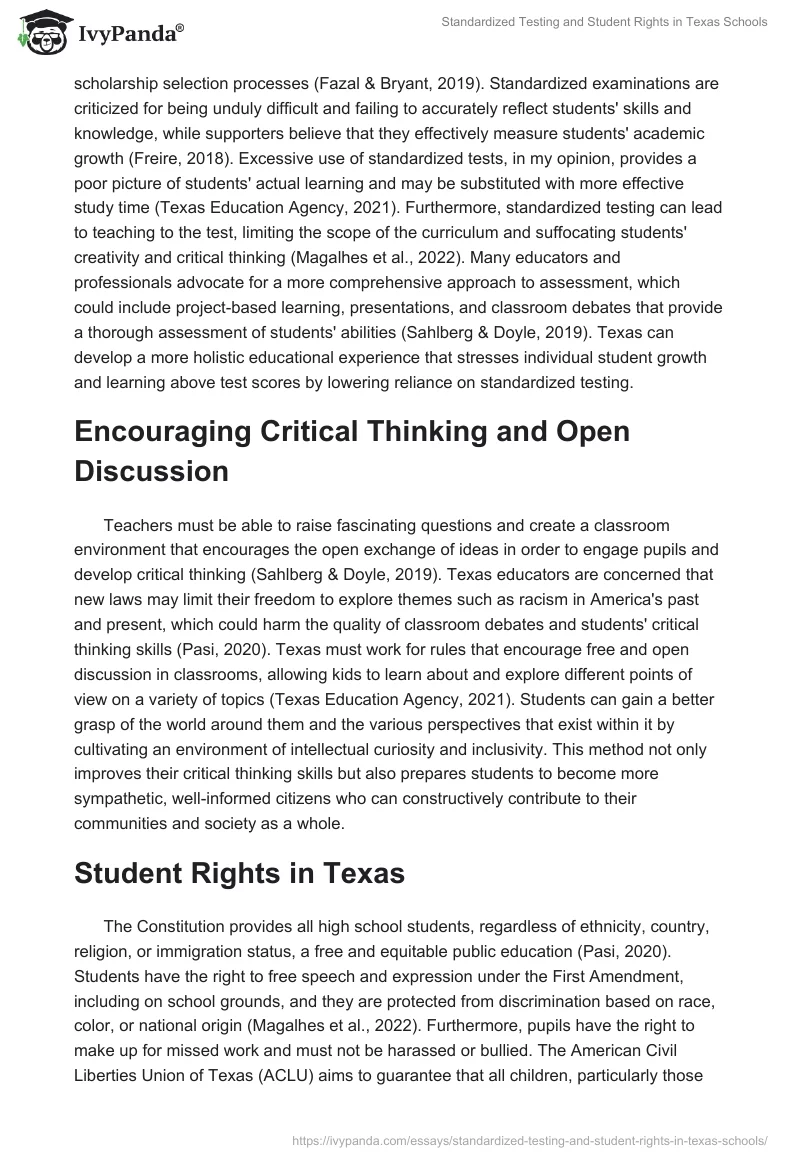 Standardized Testing and Student Rights in Texas Schools. Page 2