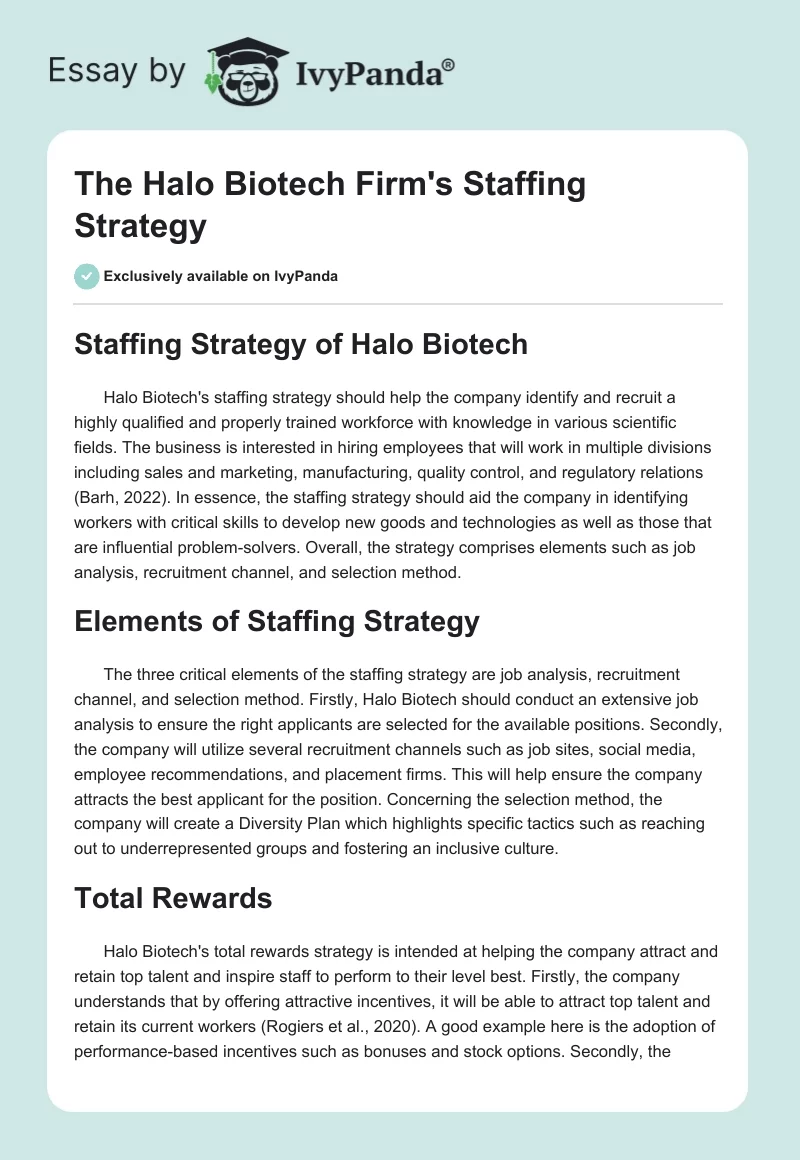 The Halo Biotech Firm's Staffing Strategy. Page 1