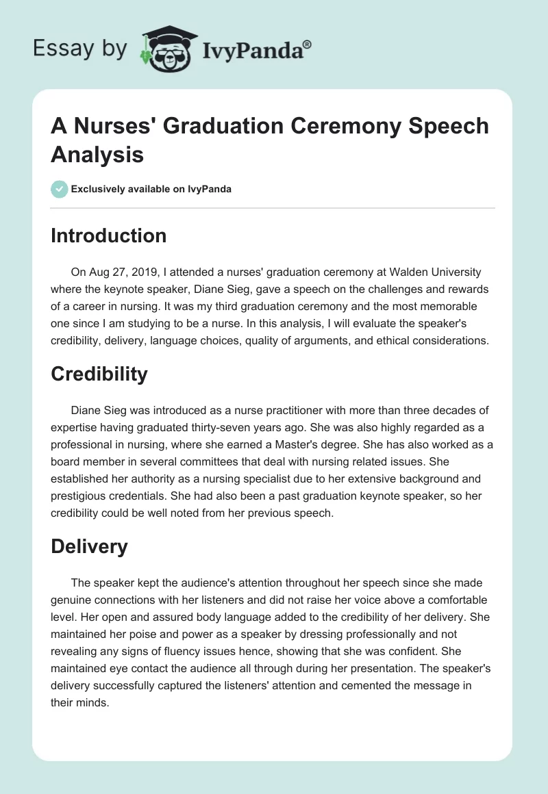 A Nurses' Graduation Ceremony Speech Analysis. Page 1