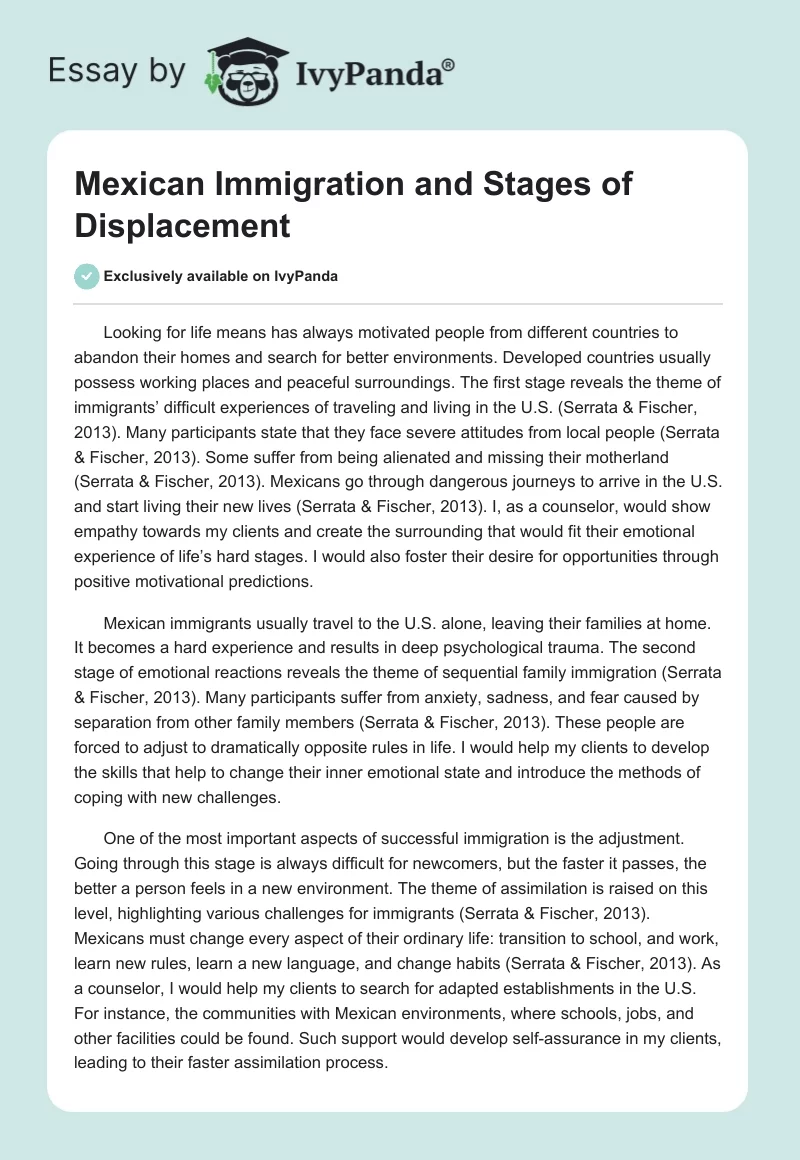 Mexican Immigration and Stages of Displacement. Page 1