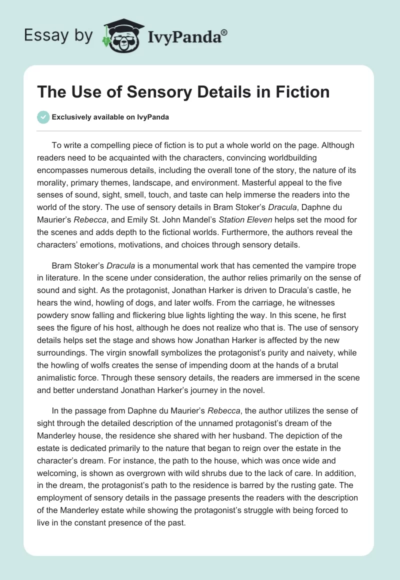 The Use of Sensory Details in Fiction. Page 1