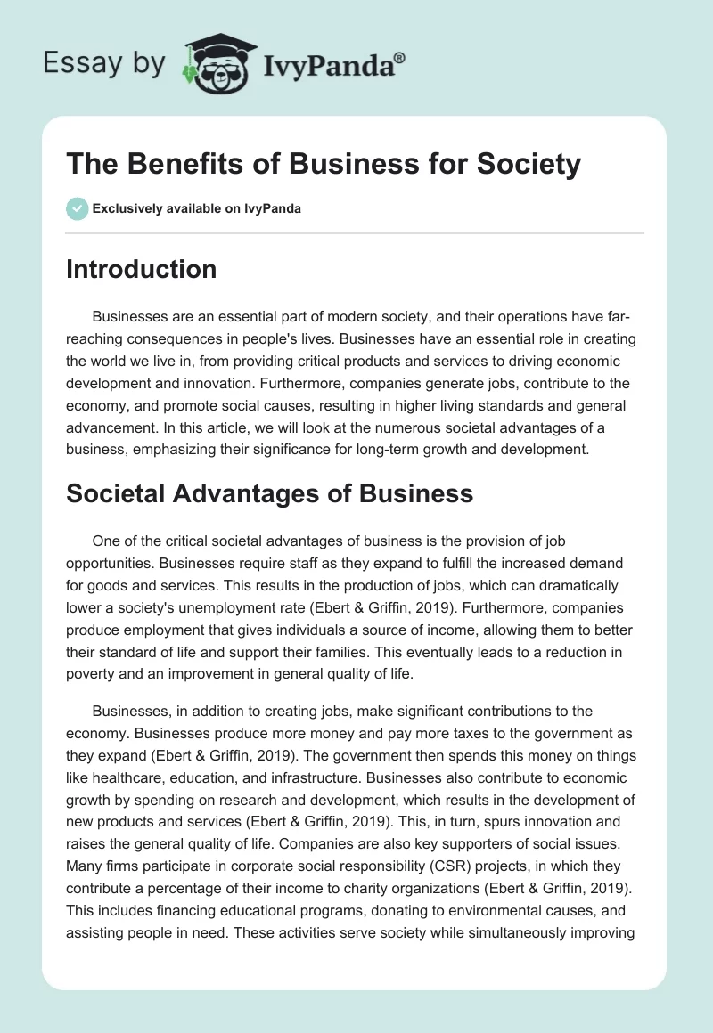 The Benefits of Business for Society. Page 1