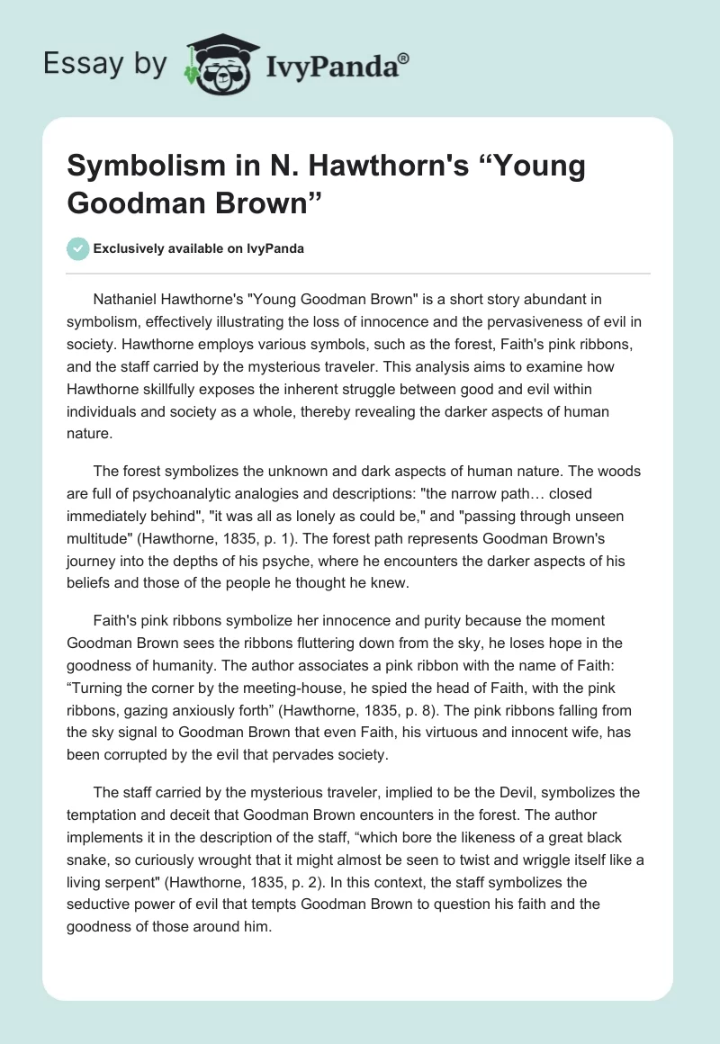 Symbolism in N. Hawthorn's “Young Goodman Brown”. Page 1