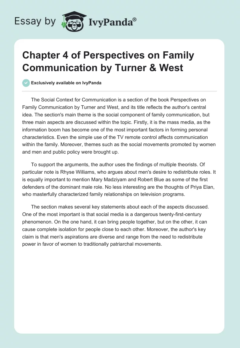 Chapter 4 of Perspectives on Family Communication by Turner & West. Page 1