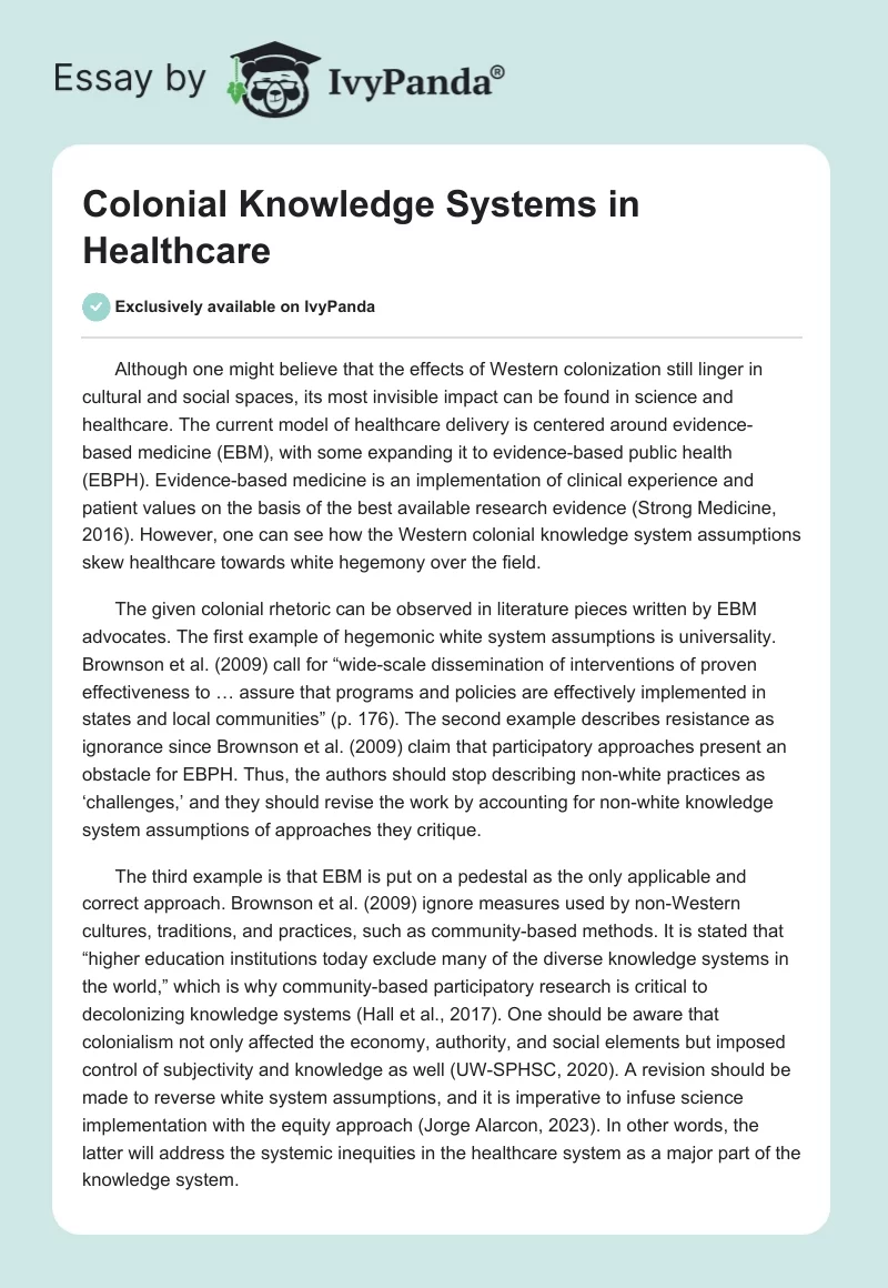 Colonial Knowledge Systems in Healthcare. Page 1