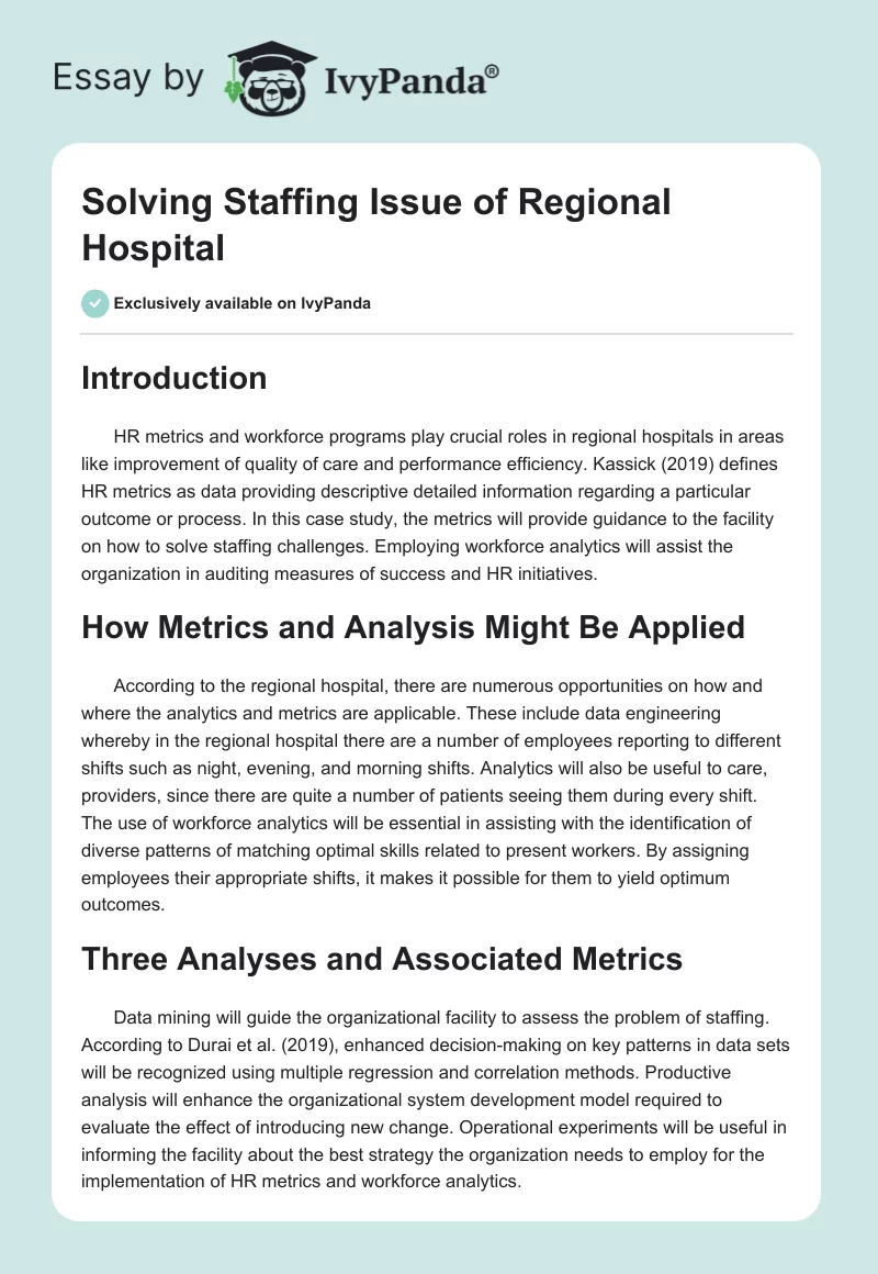 Solving Staffing Issue of Regional Hospital. Page 1