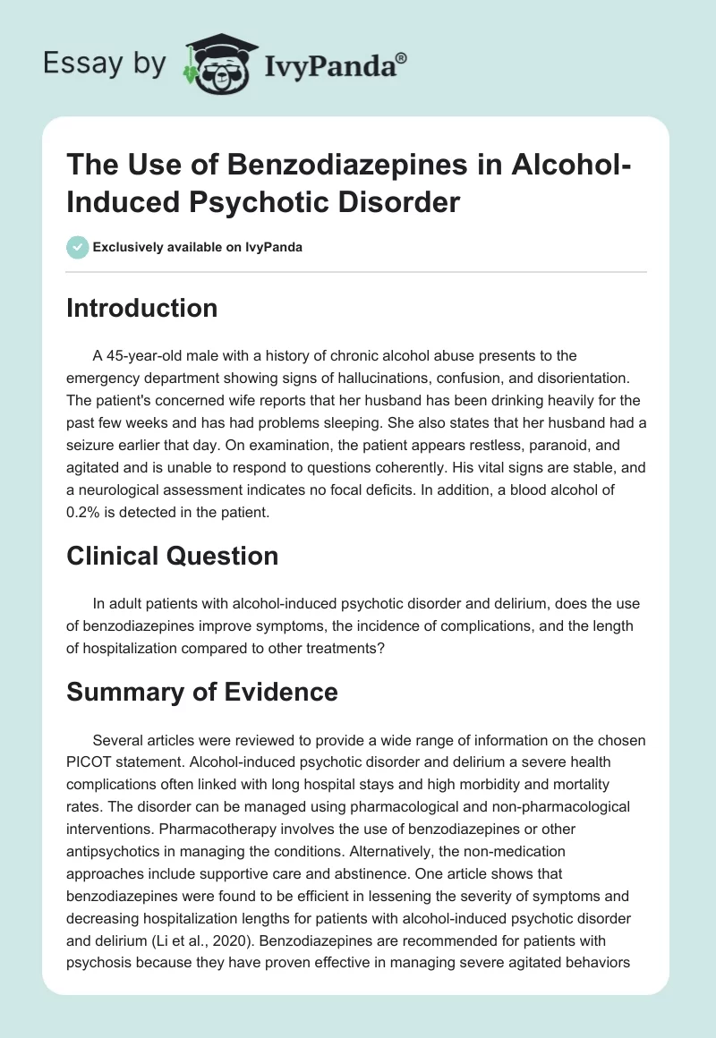 The Use of Benzodiazepines in Alcohol-Induced Psychotic Disorder. Page 1