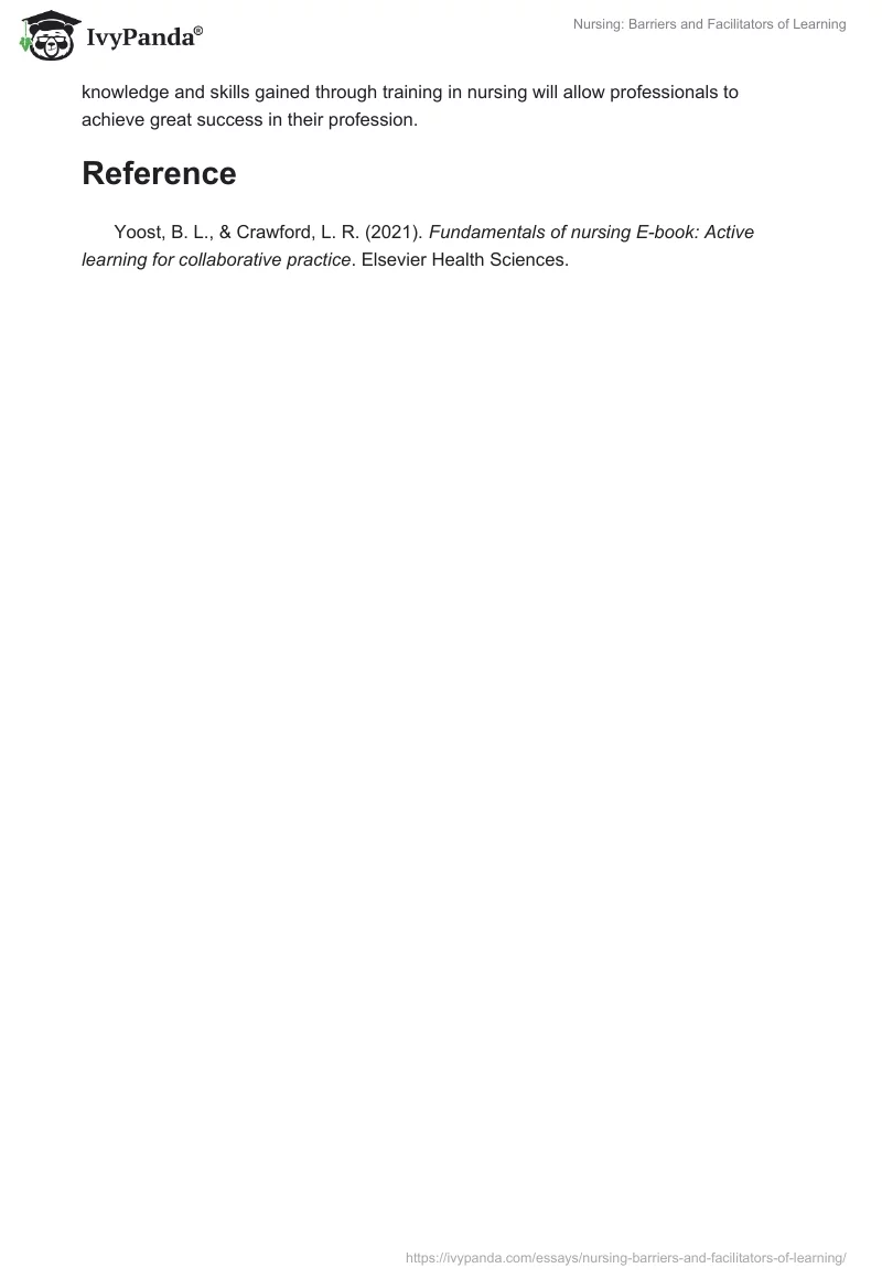 Nursing: Barriers and Facilitators of Learning. Page 2