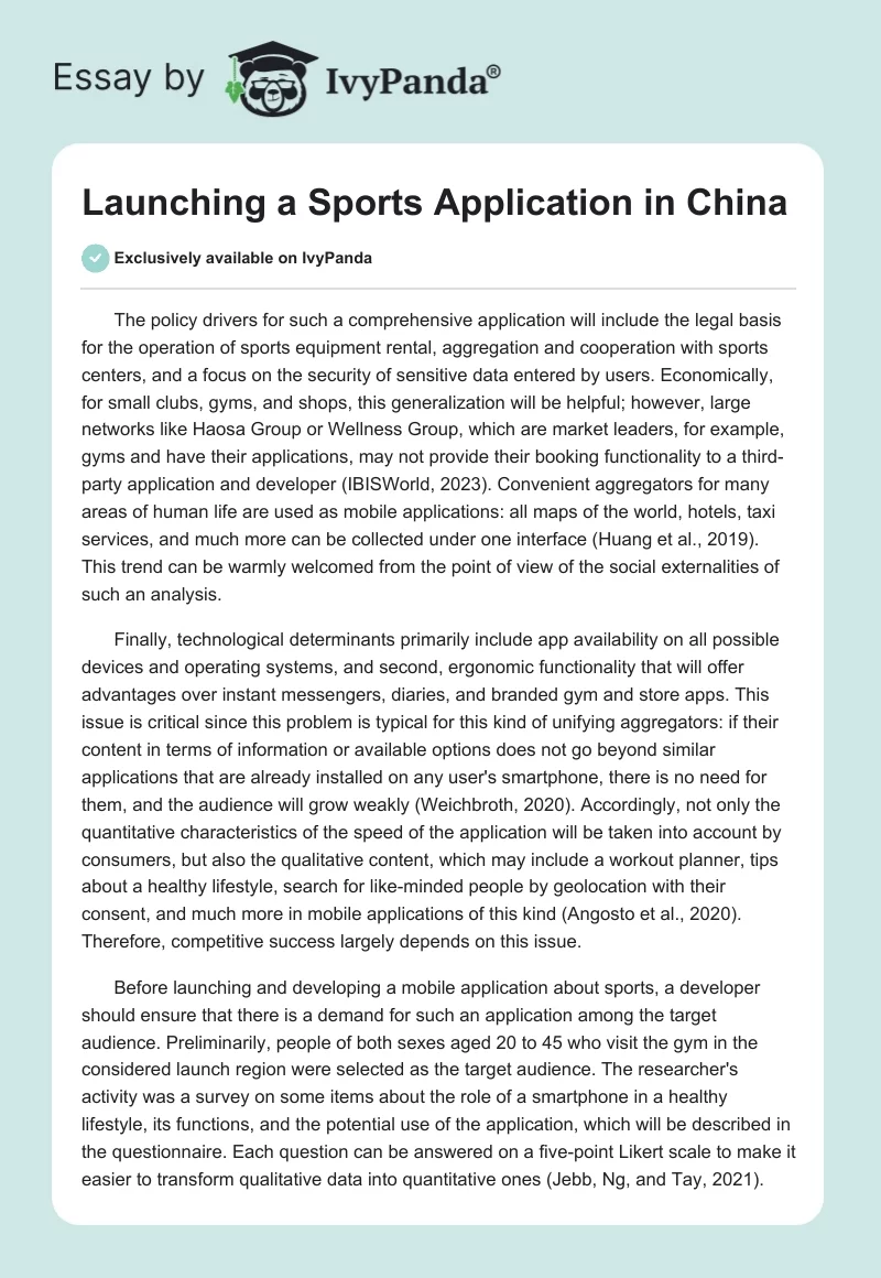 Launching a Sports Application in China. Page 1