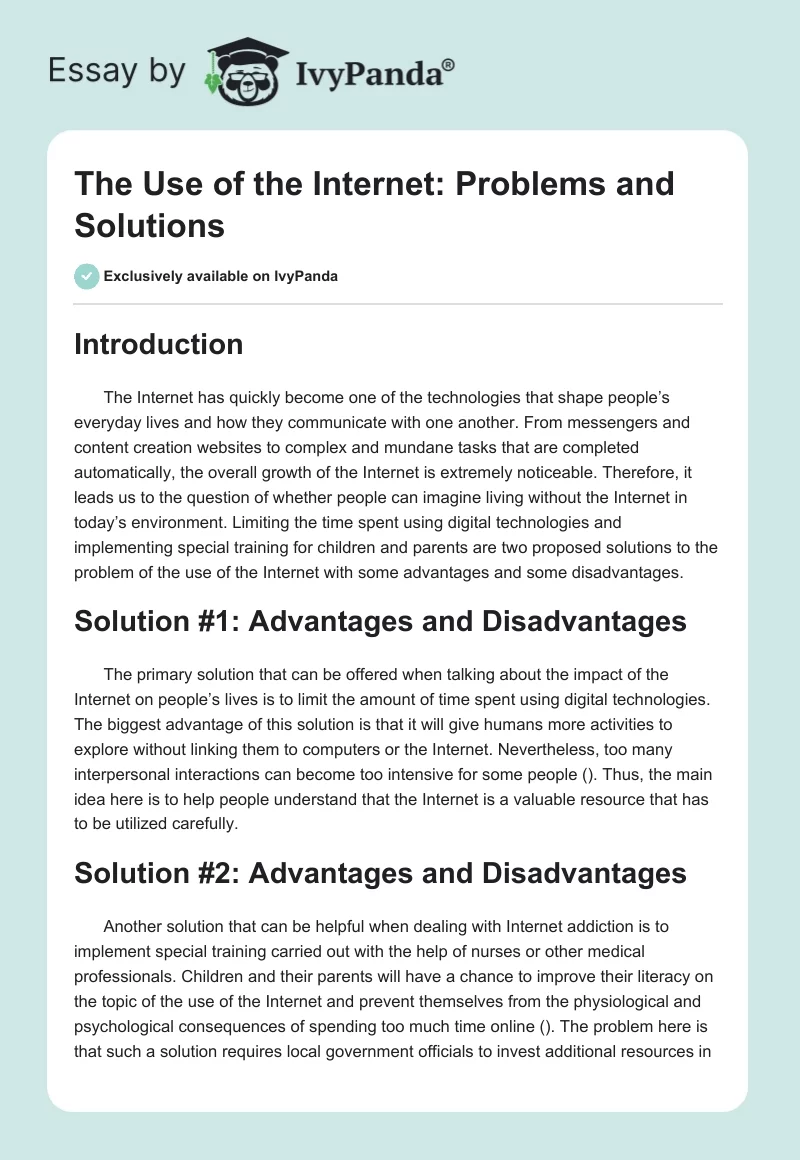 The Use of the Internet: Problems and Solutions. Page 1