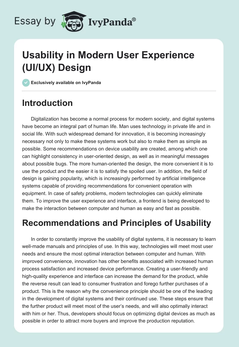 Usability in Modern User Experience (UI/UX) Design. Page 1