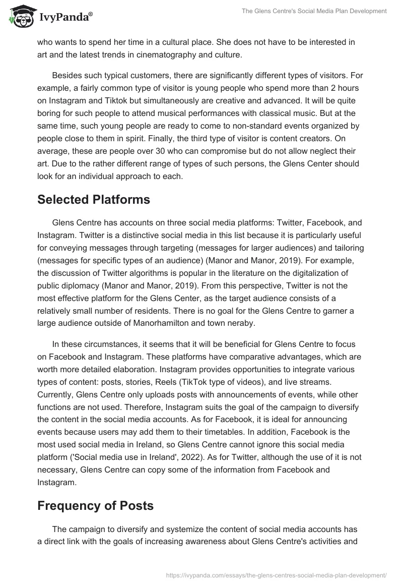 The Glens Centre's Social Media Plan Development. Page 3