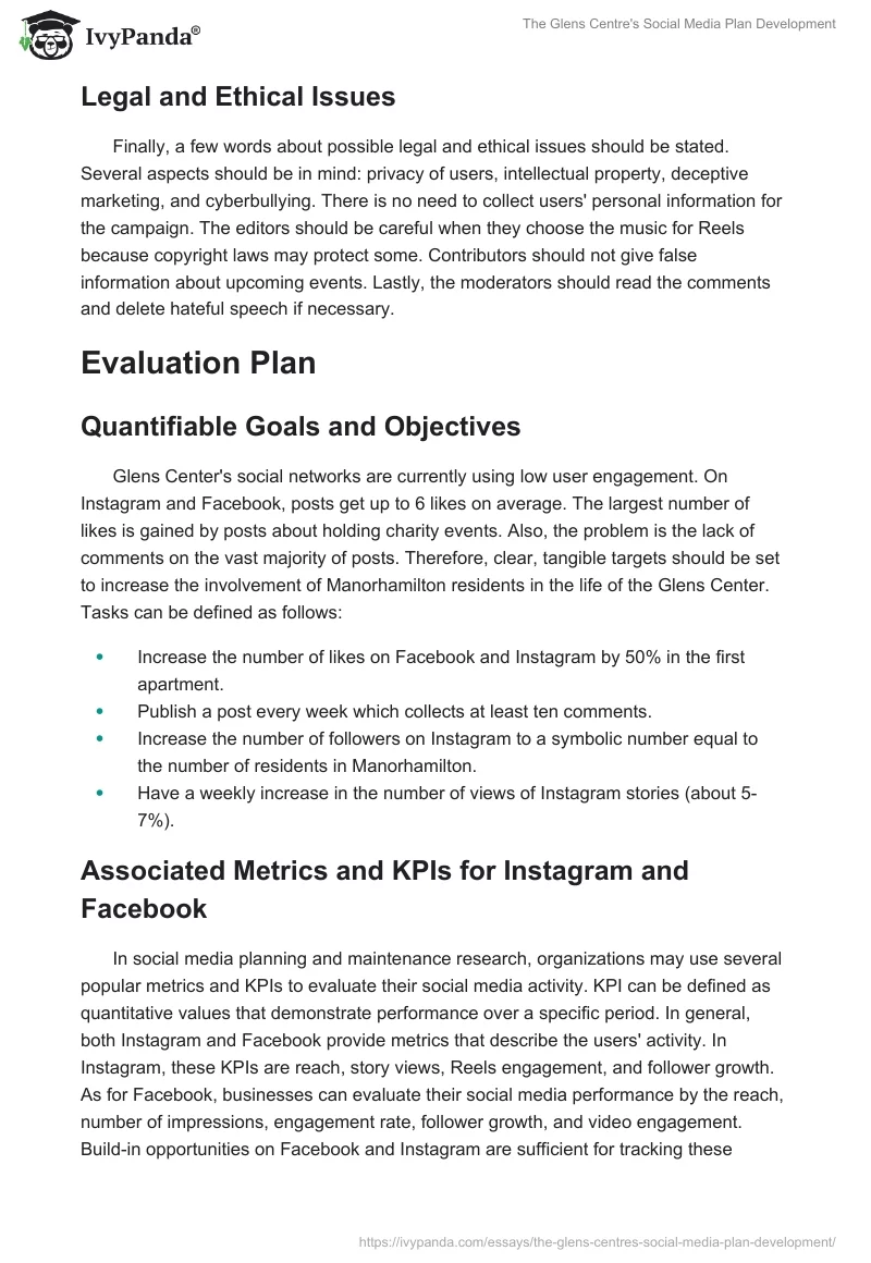 The Glens Centre's Social Media Plan Development. Page 5