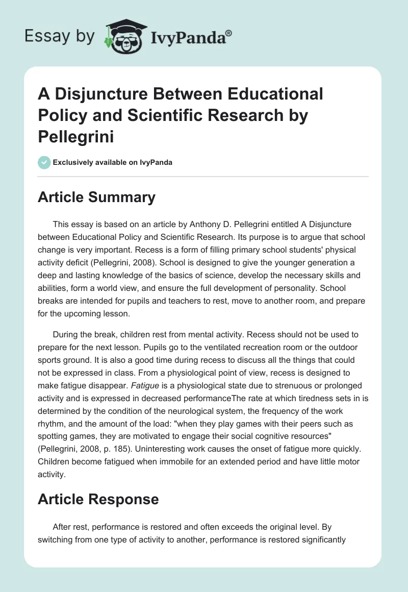 A Disjuncture Between Educational Policy and Scientific Research by Pellegrini. Page 1