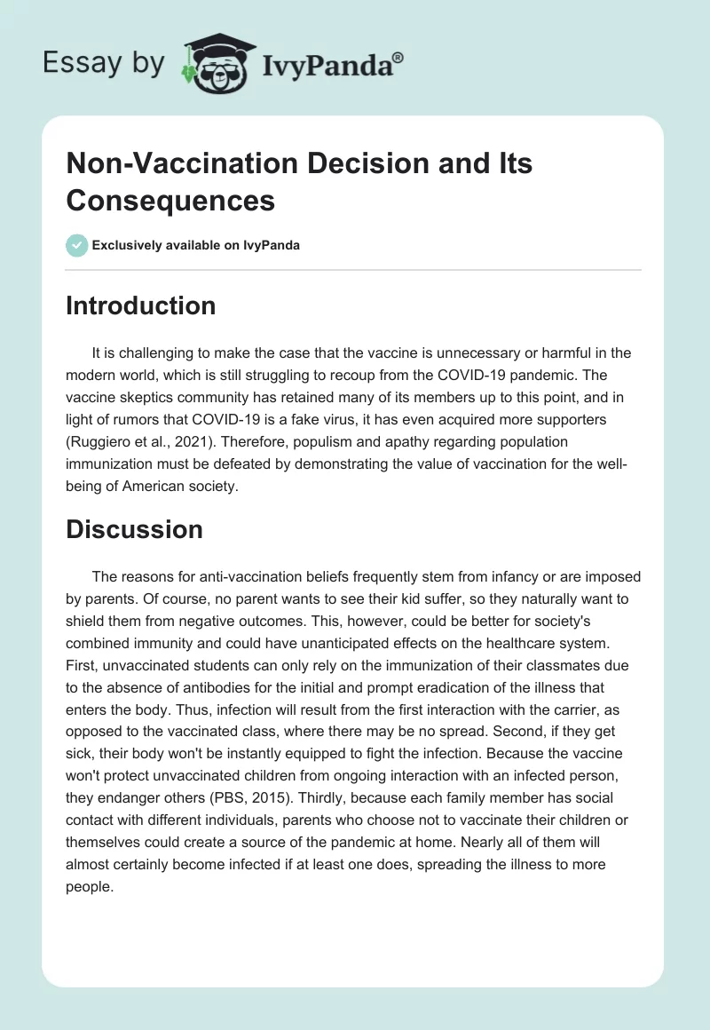 Non-Vaccination Decision and Its Consequences. Page 1