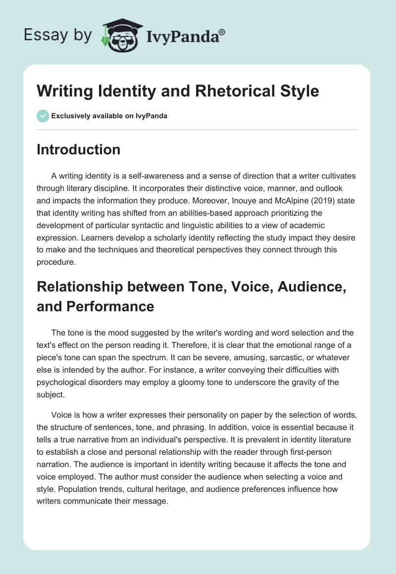 Writing Identity and Rhetorical Style. Page 1