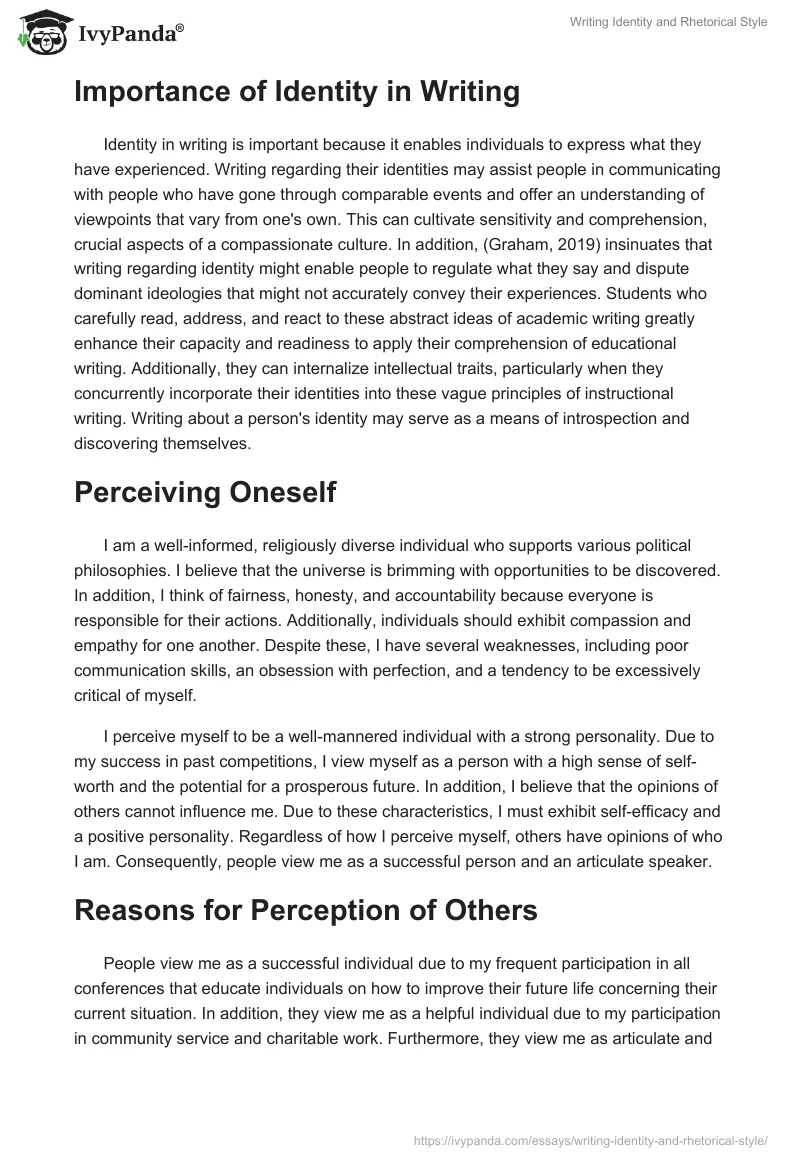 Writing Identity and Rhetorical Style. Page 2