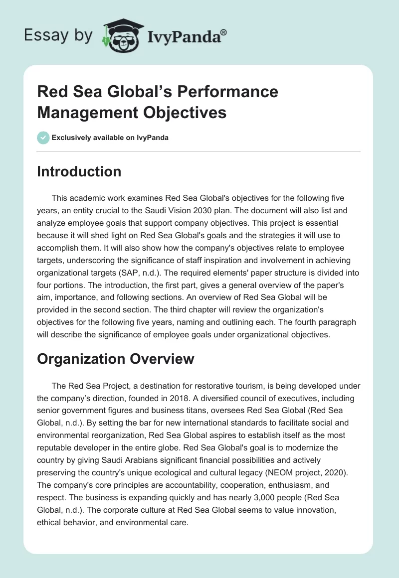 Red Sea Global’s Performance Management Objectives. Page 1