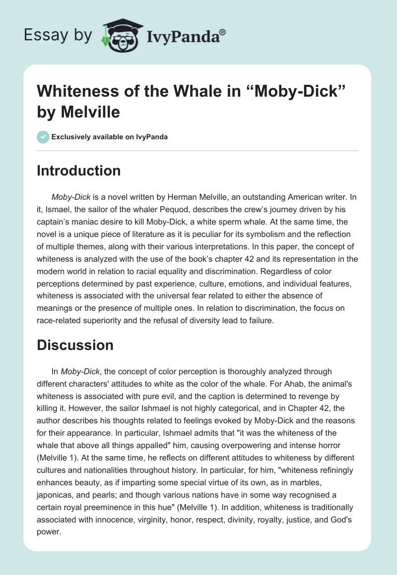 Whiteness of the Whale in “Moby-Dick” by Melville. Page 1