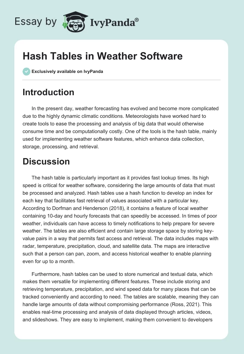 Hash Tables in Weather Software. Page 1