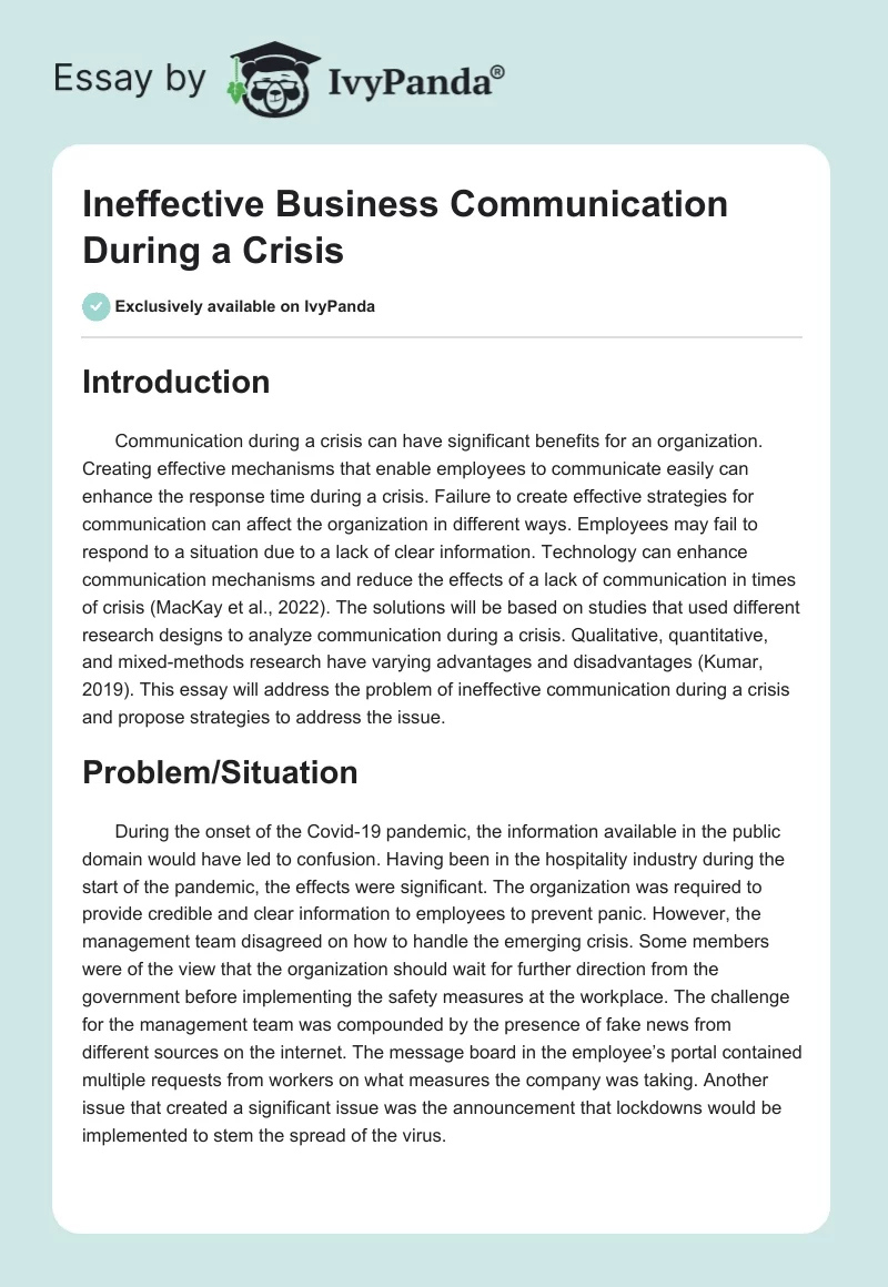 Ineffective Business Communication During a Crisis. Page 1