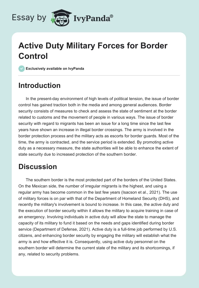 Active Duty Military Forces for Border Control. Page 1