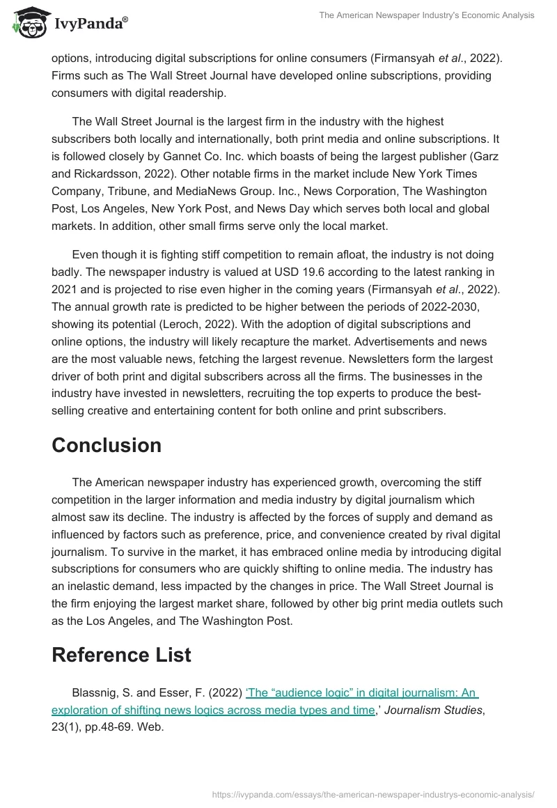 The American Newspaper Industry's Economic Analysis. Page 5