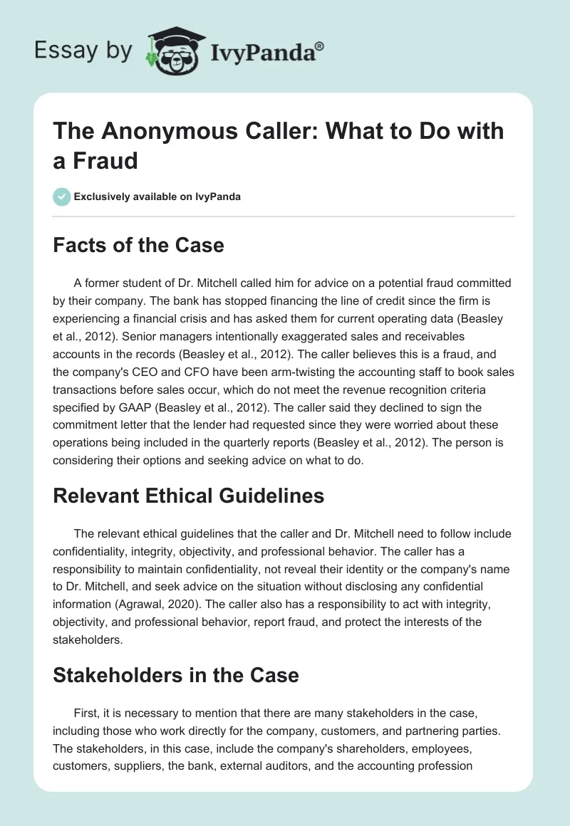 The Anonymous Caller: What to Do with a Fraud. Page 1