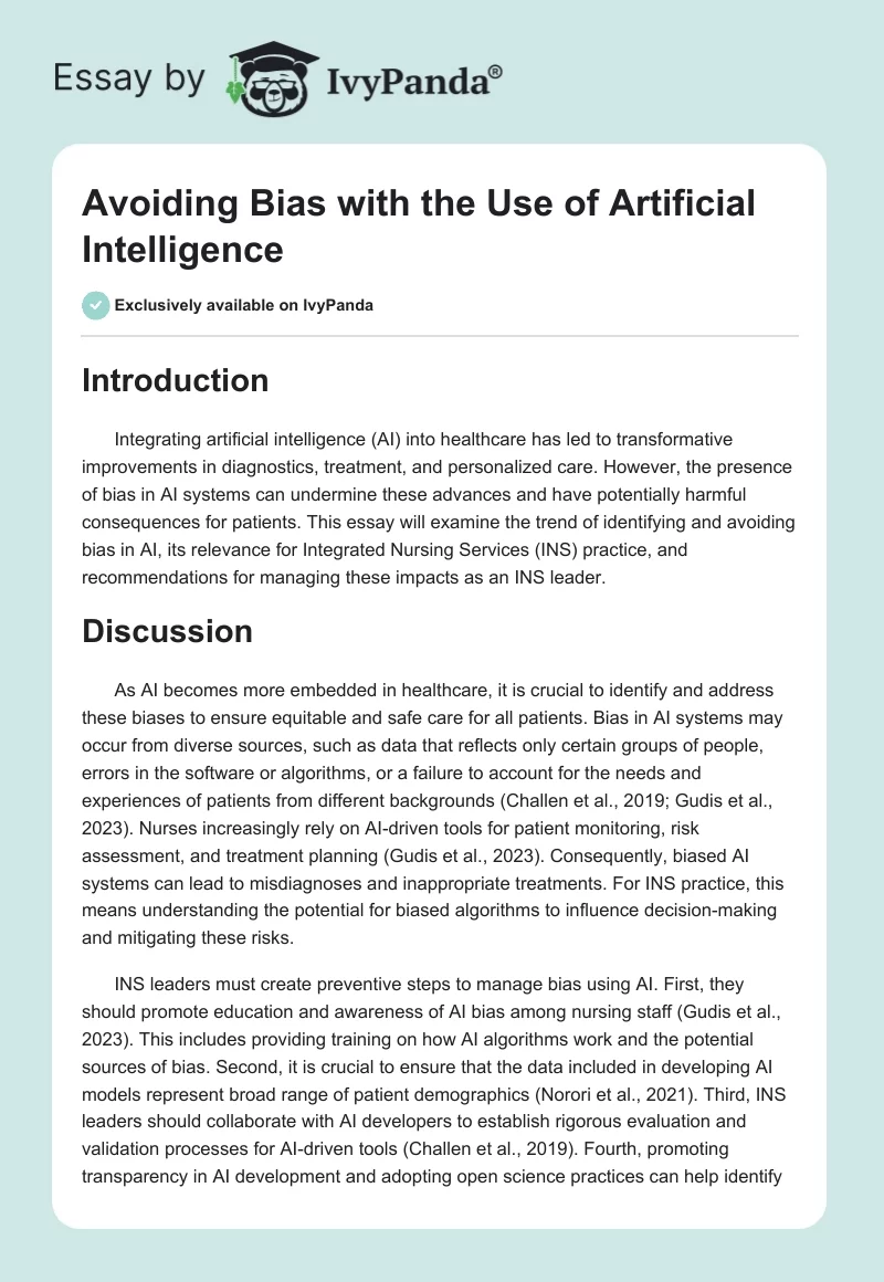 Avoiding Bias with the Use of Artificial Intelligence. Page 1