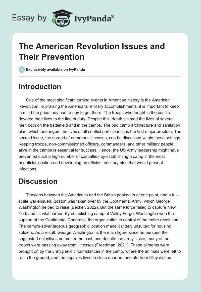 The American Revolution Issues and Their Prevention. Page 1